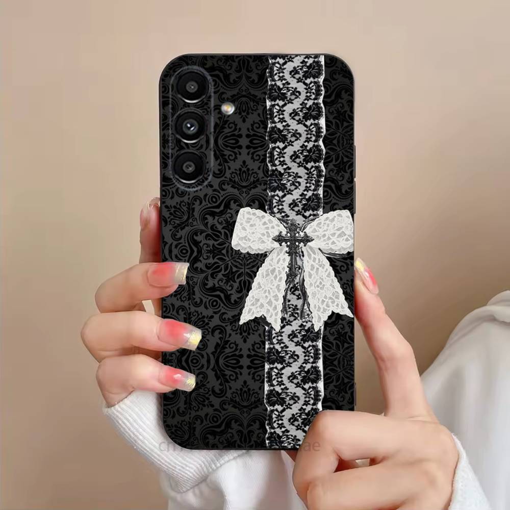Black Lace Print New Hot Phone Case For Samsung Galaxy S21 22 23 24 S25 Ultra PlusS20 FE S10 Plus  Cover Funda