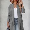 2025 Women's Autumn Casual Loose Solid Color Long Cardigan Pocket Woolen Coat