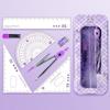 8PCS Eraser Protractor Plastic Triangle Ruler Portable Ruler Compasses Set  School Office
