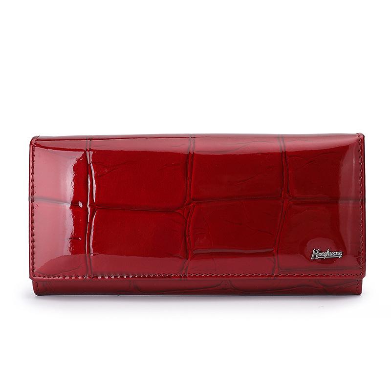 Damen High-End Echtlackleder Clutch Geldbörse mit Steinmuster und Magnetverschluss