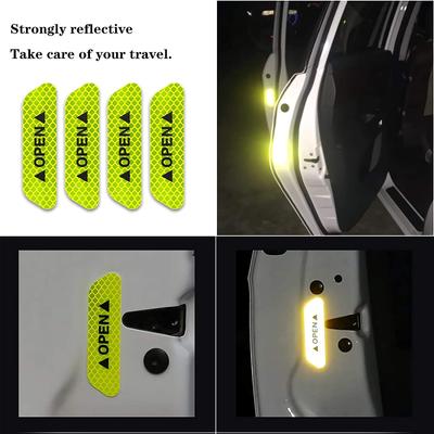 4PCS/Set Car Door Stickers Universal Safety Warning Mark OPEN High Reflective Tape For Auto Accessories Exterior Bike Helmet
