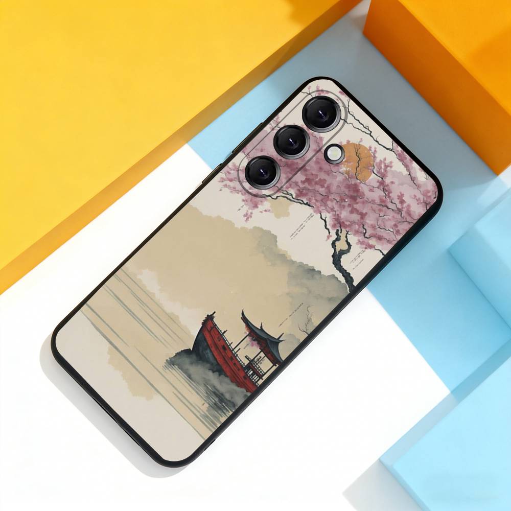 J-Japan Style Ukiyo-e Cool Phone Case For Samsung Galaxy A 73,72,51,53,52,71,22,5G,Note,J7,8,9 Soft Black Cover
