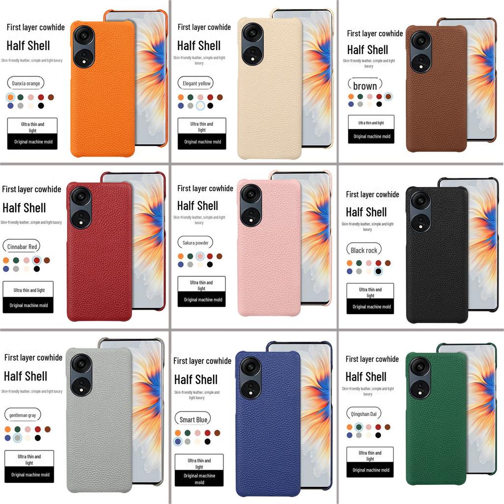 OPPO A58/A58x/A83/A72 Genuine Leather Half Cover Case with Cowhide Litchi Pattern