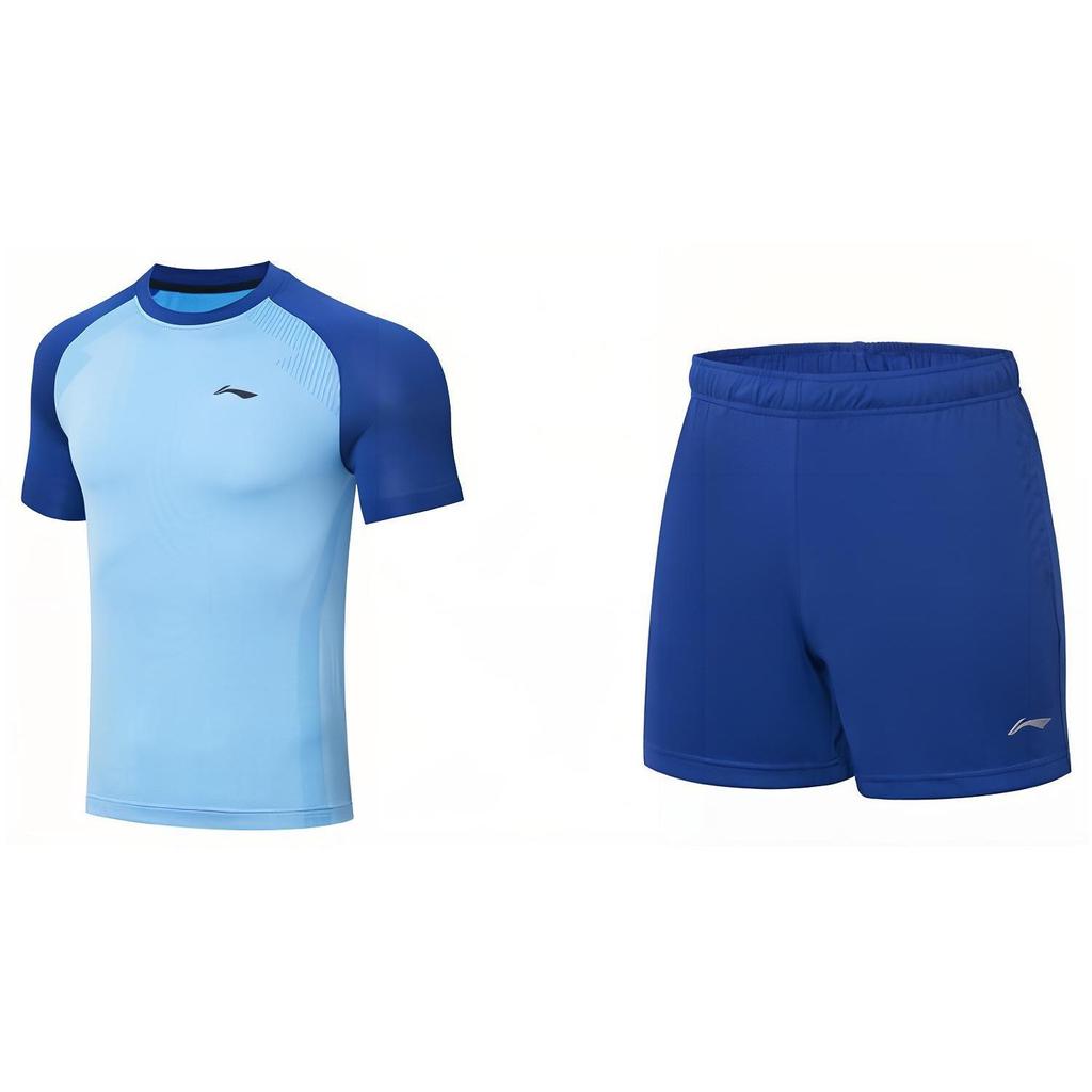 Li Ning Nová Pingpongová Série pro Nováčky Jednobarevné Tričko s Krátkým Rukávem a Kulatým Výstřihem a Šortky se Středním Pasem a Rovnými Nohavicemi Set AATT003-2