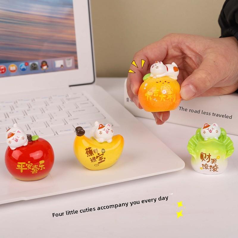 Fruits Cat Resin Art Piece Cute Desktop Ornament For Home And Celebration