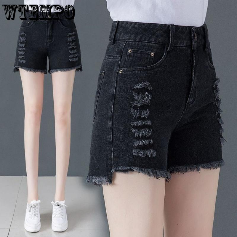 WTEMPO Denim Shorts Ladies Summer Loose High Waist Shorts Breathable Slim Wide Leg Pants