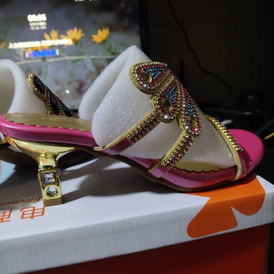 Fashion Summer Rhinestone Sandals Genuine Leather Glitter Women Open Toe Sandals High Heels Party Shoes Gladiator Sandals Wedding Shoes