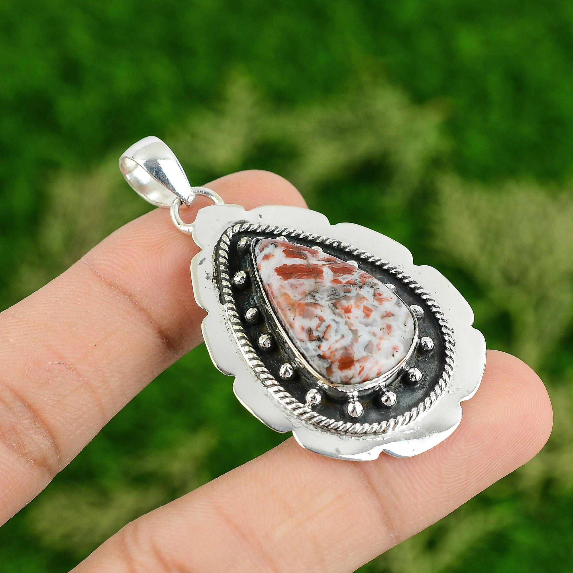 

Pear Natural Rainbow Jasper Sterling Silver Bezel Handmade Art Deco Wife Pendant