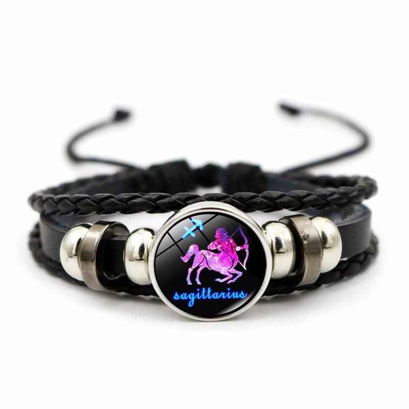 12 Constellations Charm Bracelet Men Women Fashion Multilayer Weave Leather Bracelet Birthday Gifts
