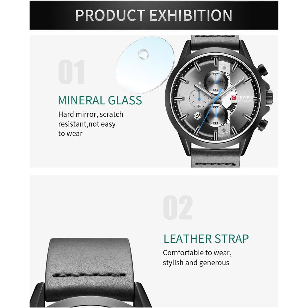CURREN Luxury Brand Watches for Man Casual Clock with Chronograph Luminous Hands Leather Straps Wristwatches Male