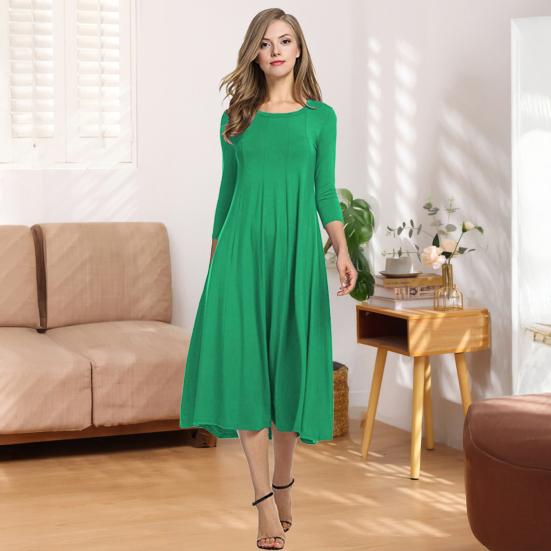 Dámské bavlněné swingové šaty ležérní 3/4 rukáv kulatý výstřih midi šaty volné plisované splývavé áčkového střihu tunikové šaty