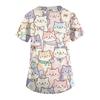 Women's Casual Short-Sleeve Cute Animal Print V-Neck Pocket Workwear Top