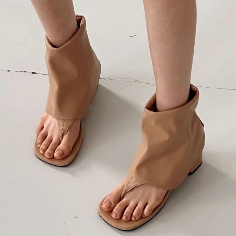 2025 Summer New Thick Heel Trousers Toe Sandals Ins Sleeve Toe Short Boots French Temperament Cool Boots Women