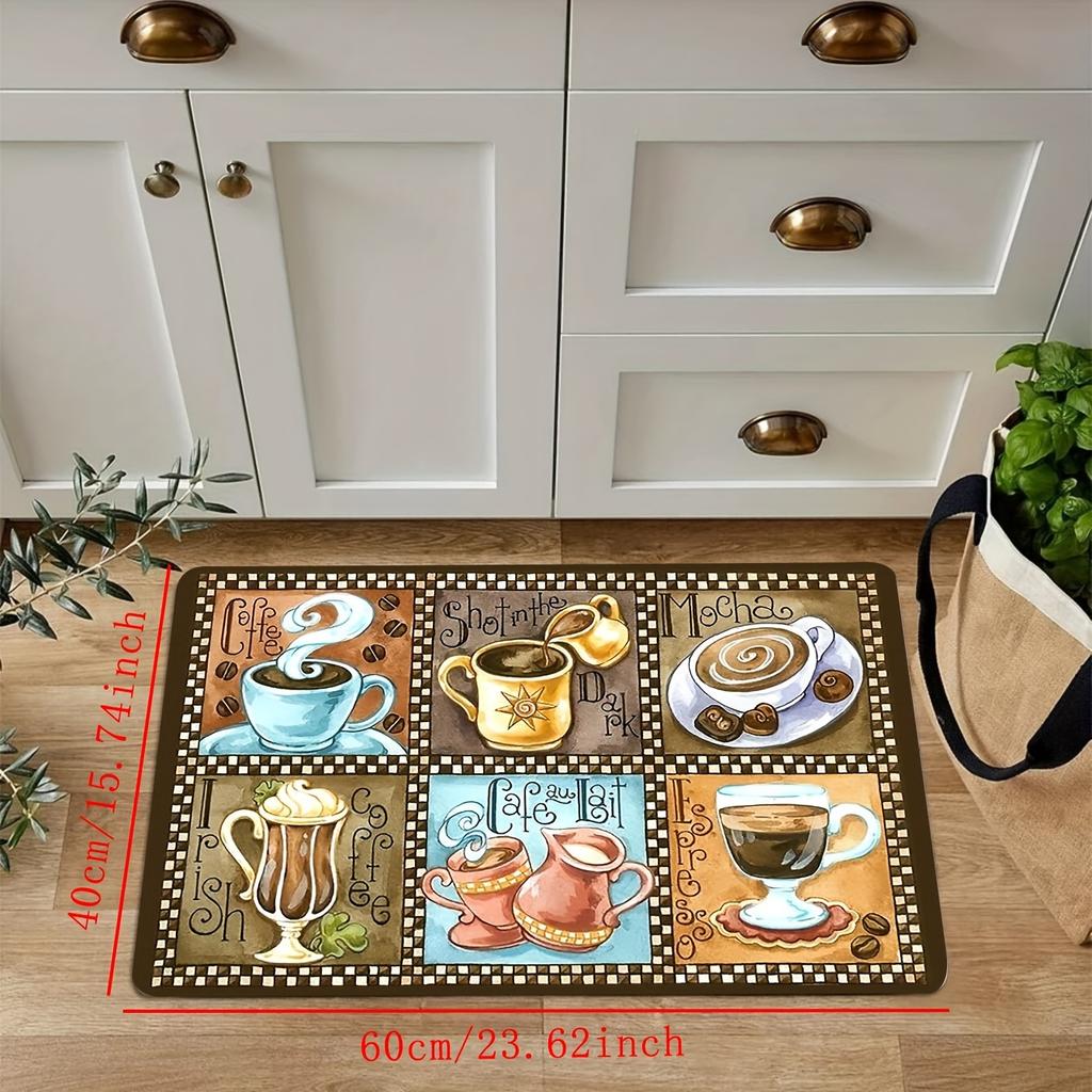 1Pcs Coffee Pattern Floor Mat Modern Kitchen Polyester Rug Non-Slip Colorful Indoor Carpet, For Home Bathroom Bedroom Living Room Decor