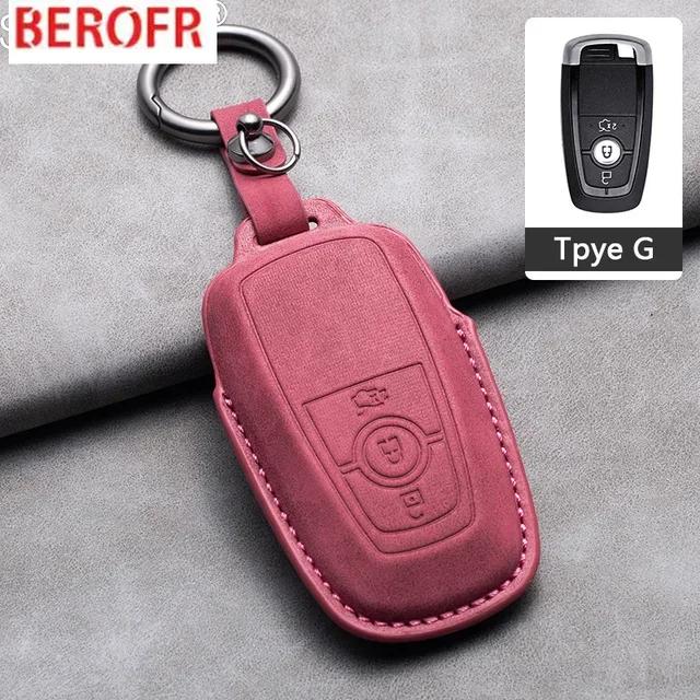 Auto Accessories Leather Car Key Case Cover Keychain For Ford Fusion Mustang Explorer F150 F250 F350 Ecosport Edge S-Max Ranger
