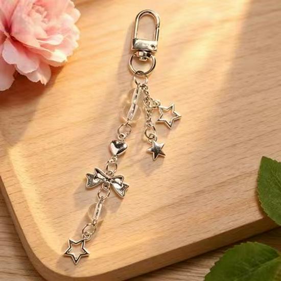 Korean Japanese Style Pink Sweet Girly Phone Strap with Star, Butterfly, and Heart Charms - Simple Versatile Keychain Accessory