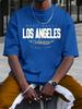 Summer new men's 100% cotton comfortable casual loose Los Angeles print sport crew neck short sleeve T-shirt top men's T-shirt