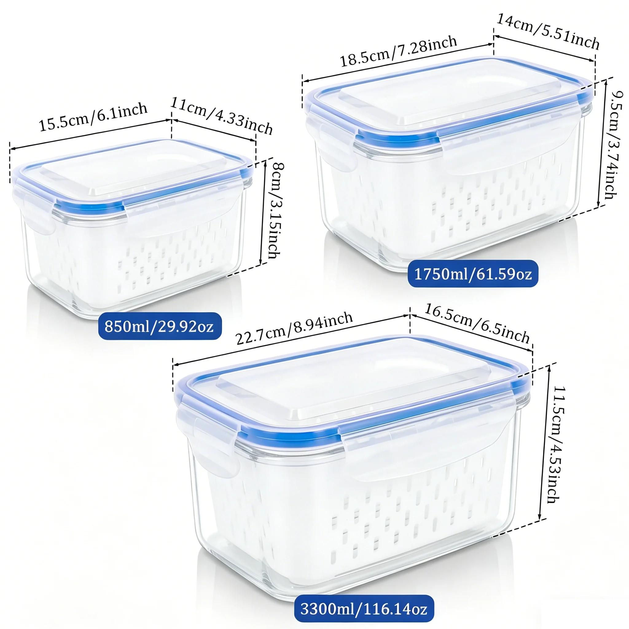 3Pcs Fridge Food Storage Box Fresh Vegetable Fruit Drain Basket Fridge Meat Fresh Produce Saver Container Kitchen Organizer