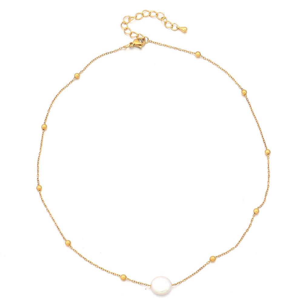Hot-selling European and American popular ultra-fine stainless steel collarbone chain fashion light luxury baroque pearl pendant necklace