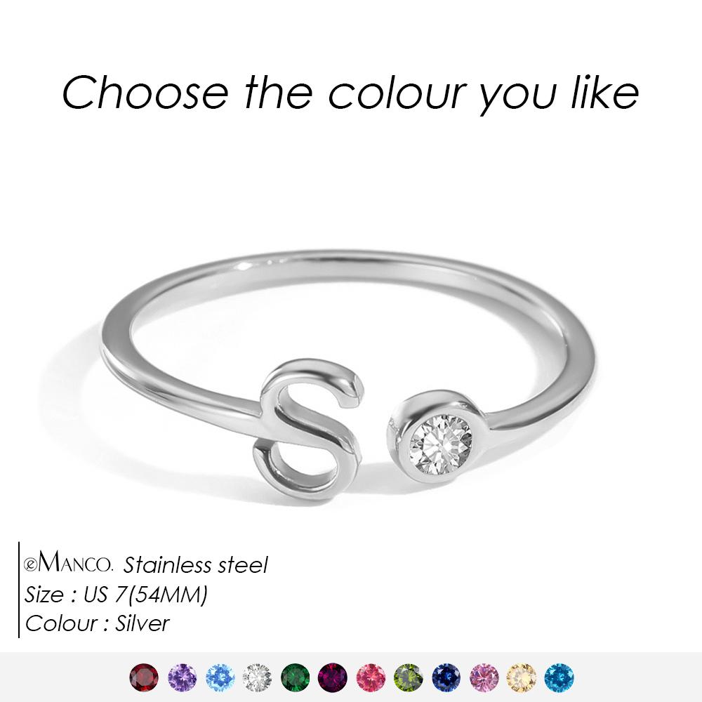 EMANCO Birthstone Initial Custom Ring Open End Ring Stainless Steel Name Custom Jewelry Women's Ring