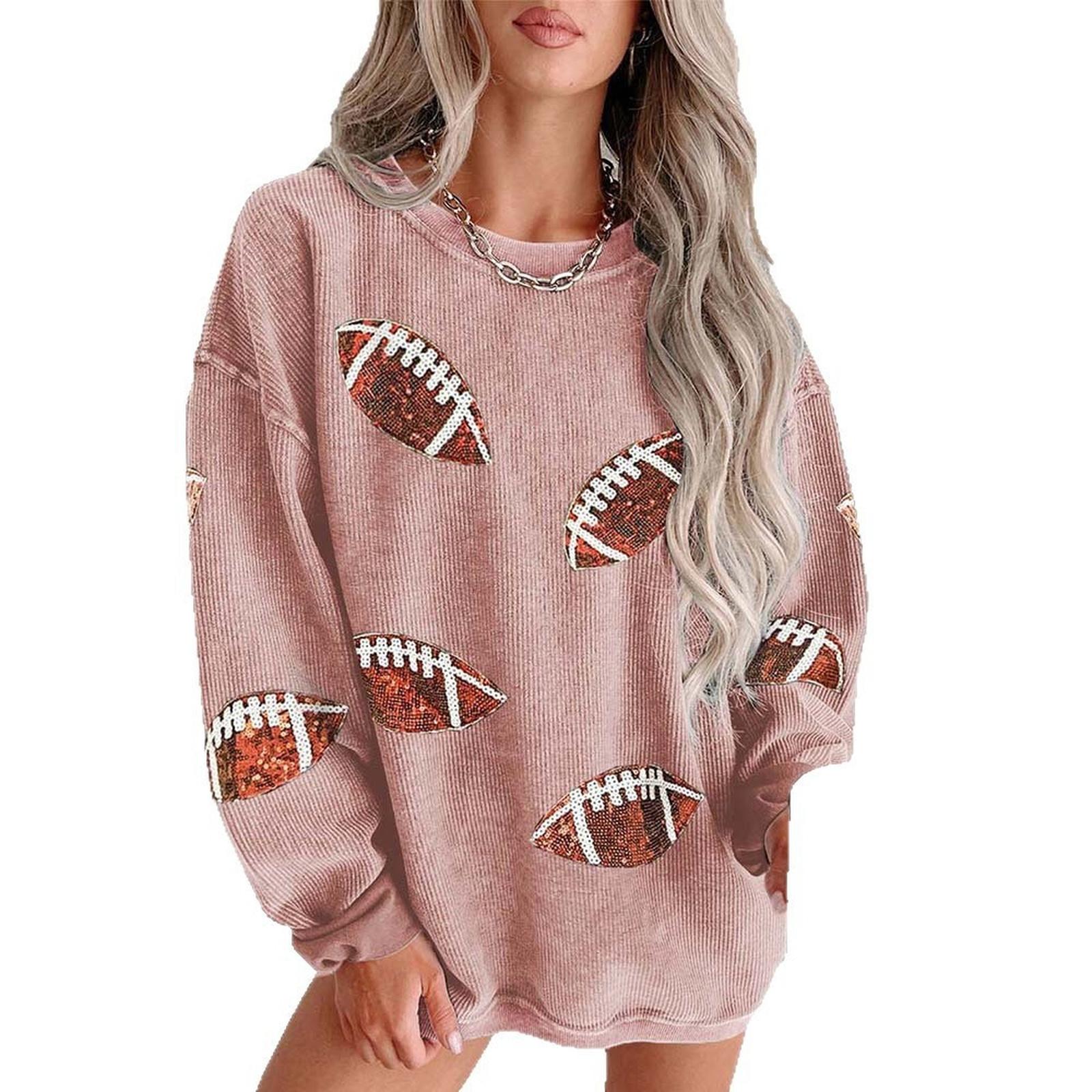 

Women s Fashion Rugby Printed Long Sleeved Threaded Knitted Loose Sweatshirt L