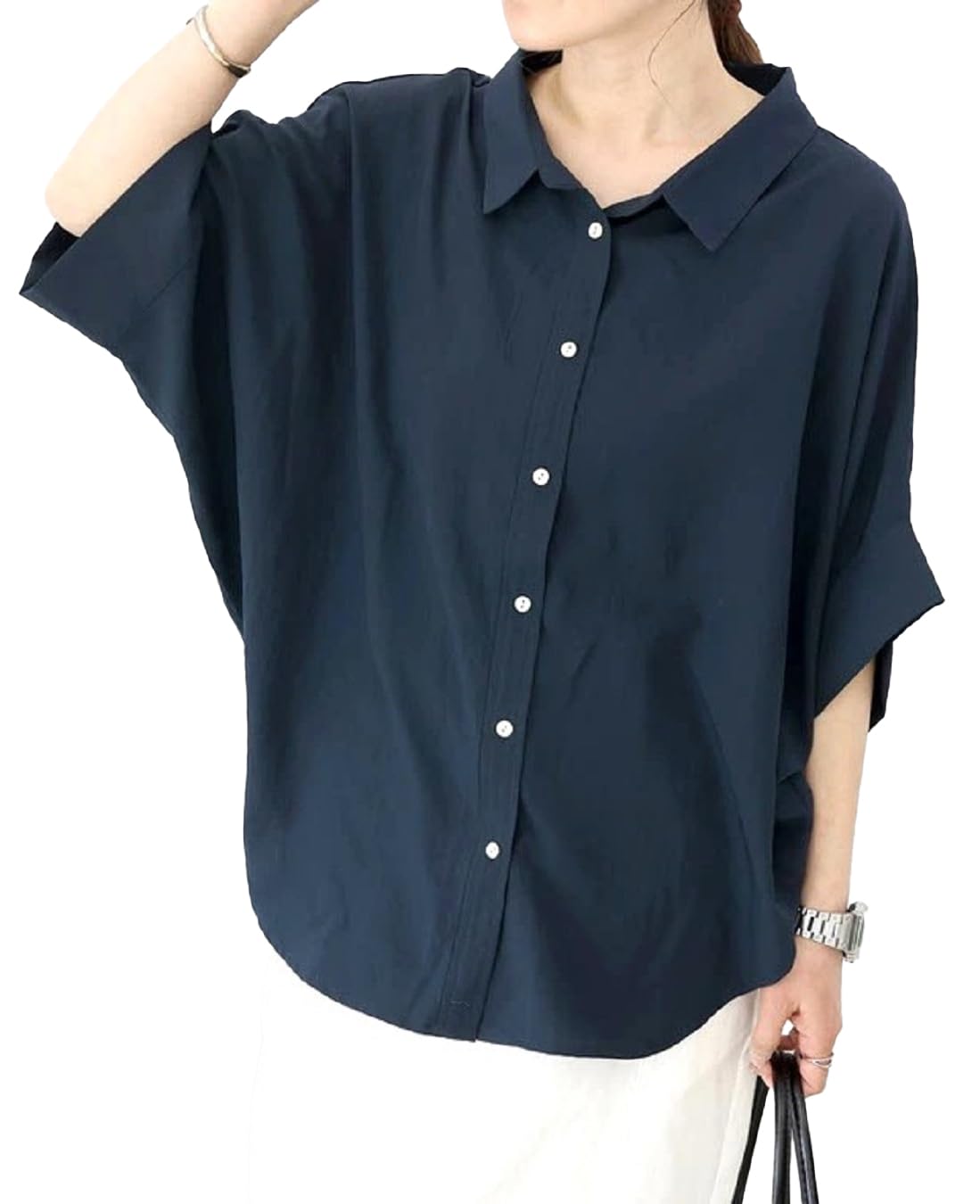 

Блузка с воротником долман, короткая, взрослая, кожаная, внутренняя, внешняя, акцент на ключицах, талия, французский широкий кэжуал, мода [NEKORA] рубашка, топ, рукава,