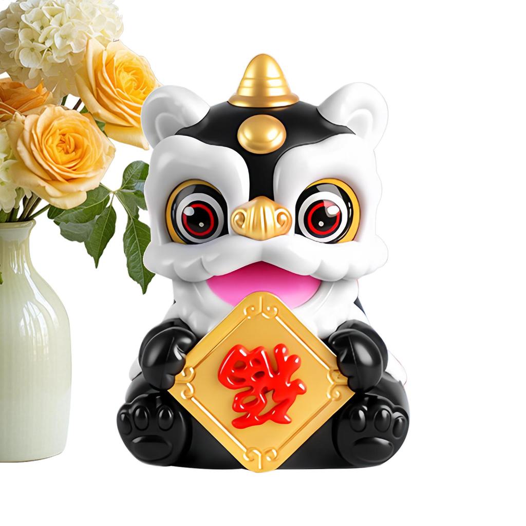 Cute Car Dashboard Figures Lunar New Year Solar Powered Lion Dance Desktop Decor Center Console Decor Figure For Drivers