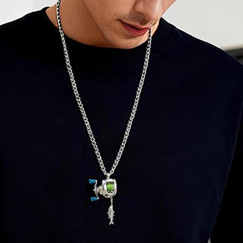 Collana Mini Mulinello da Pesca Manovella Rotante da Pesca & Guidafilo Mobile Portachiavi Mulinello da Spinning Ciondolo per Zaino Per Pescatori