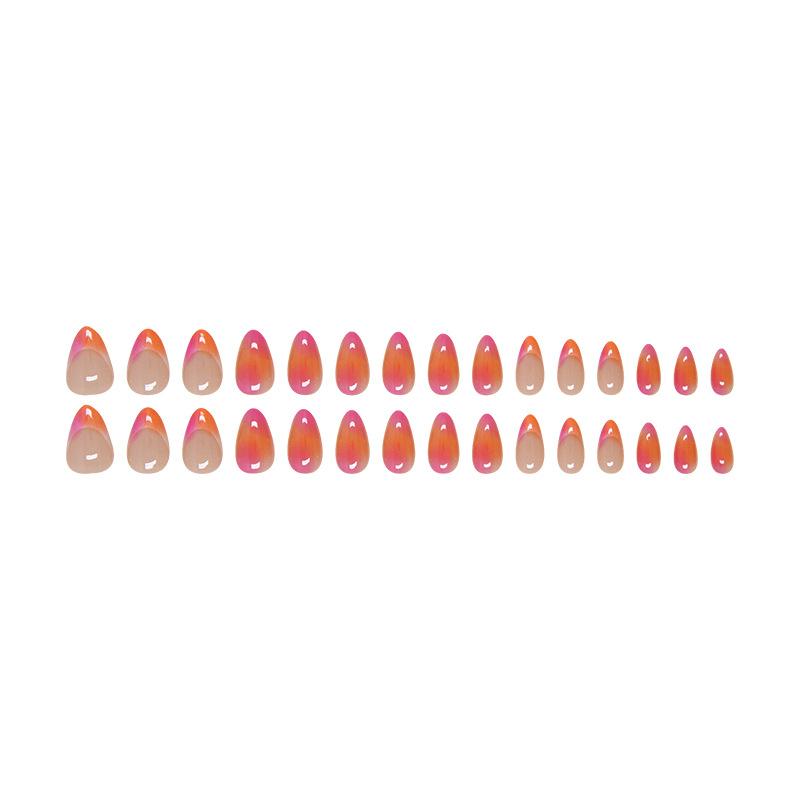 

24pcs Short Almond-Shaped Nail Stickers, Minimalist Orange Ombre False Nails, Suitable For Daily Wear For Women,Nail Art Supplies