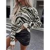 Casual Loose Knitted Zebra Striped Pullovers Sweaters for Autumn/Winter Women's Sweater New O-neck Full Sleeve Pullover