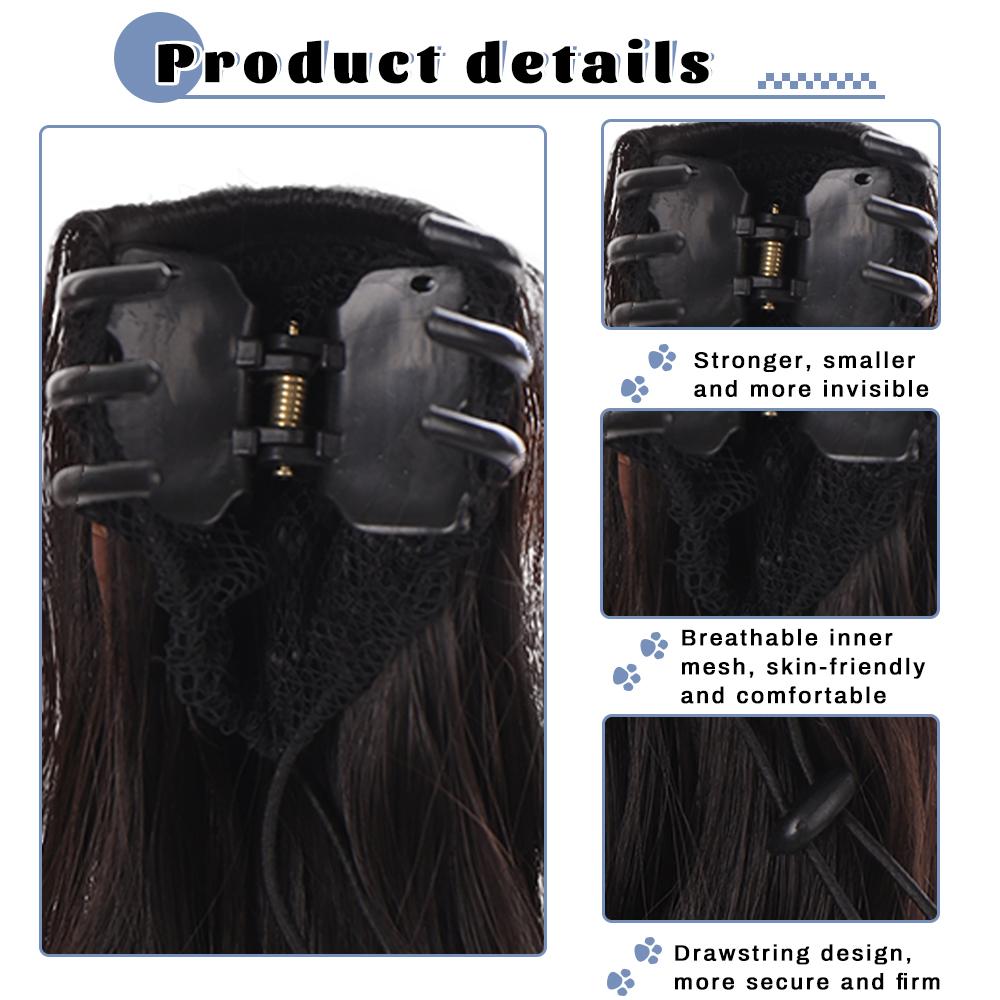 Synthetic Long Hair Claw Clip Ponytail Braid Water Wave Hair Natural Wave Wig Women's Clip Ponytail Extension