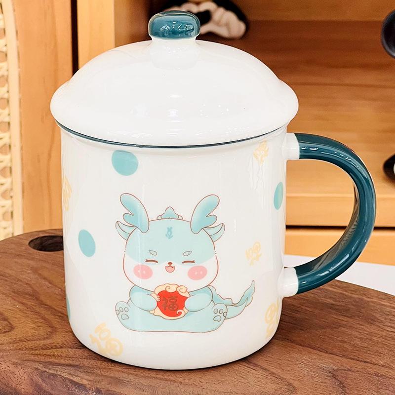 Cute Little Bear Office Girl Mug Creative Student with Lid with Spoon Water Cup Household Milk Breakfast Cup