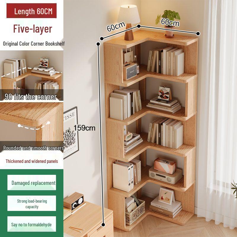 Solid Wood Corner Bookshelf - Multi-layer Storage Rack for Living Room