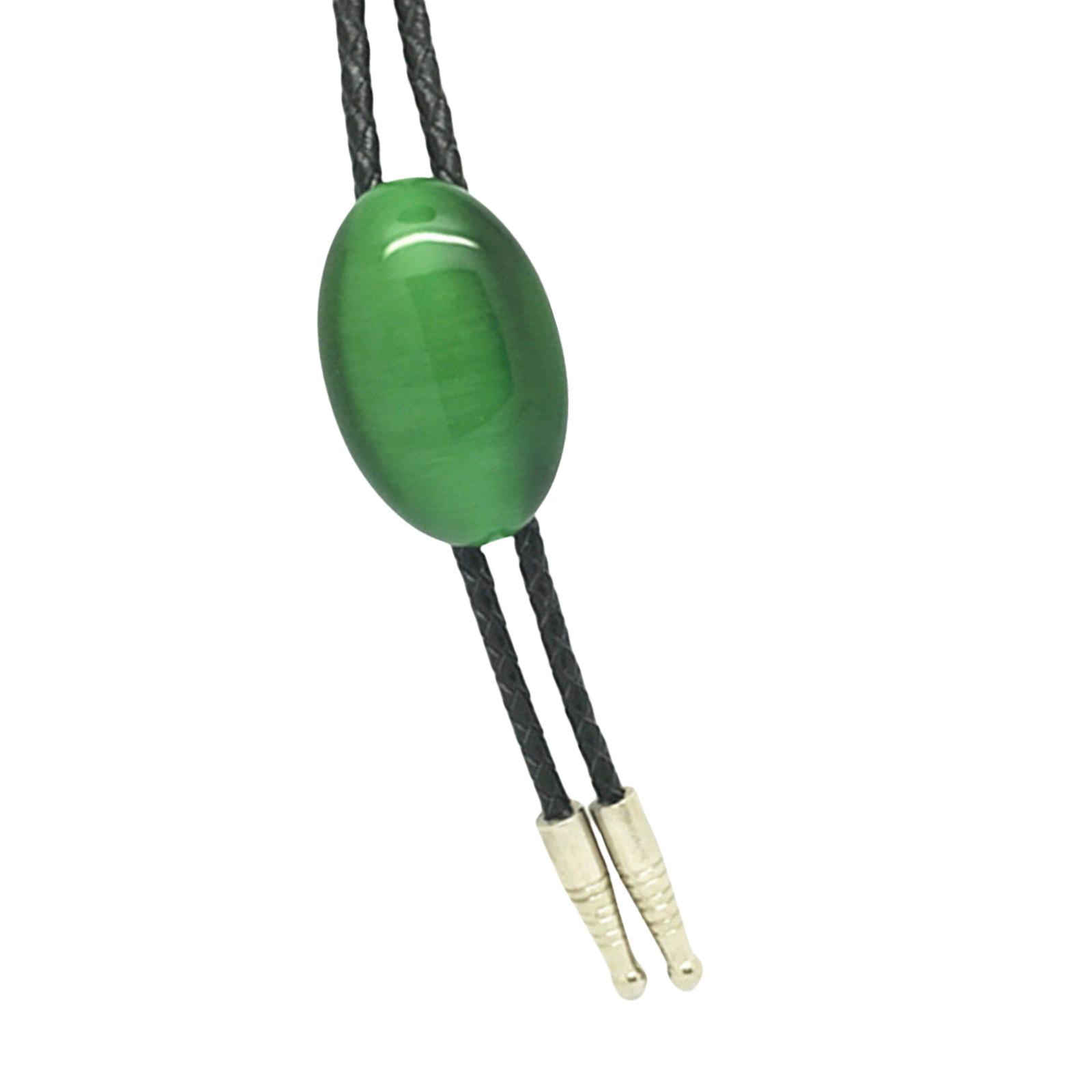 

Men Bolo Tie Western Cats Eye Green Stone Pendant Shirt Chain Collar Necktie Artificial Leather Rope Jewelry Necklace 1