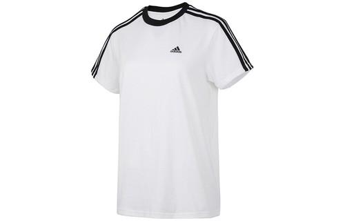 adidas Logo Print Striped Crew Neck Pullover Short Sleeve T-Shirt L белый