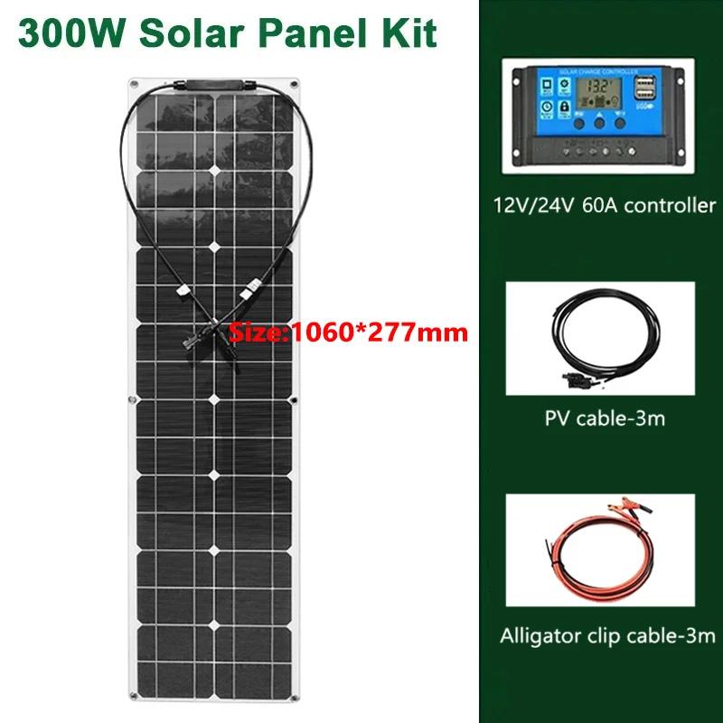 600W 300W Flexible Solar Panel Kit 12V Battery Charger Monocrystalline Cell Solar System For Outdoor Camping Yacht Car RV Boat