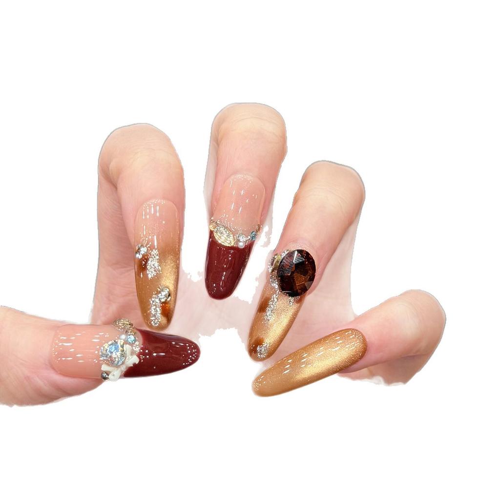 Cat Eye Amber Leopard French Handmade Sparkle Nails