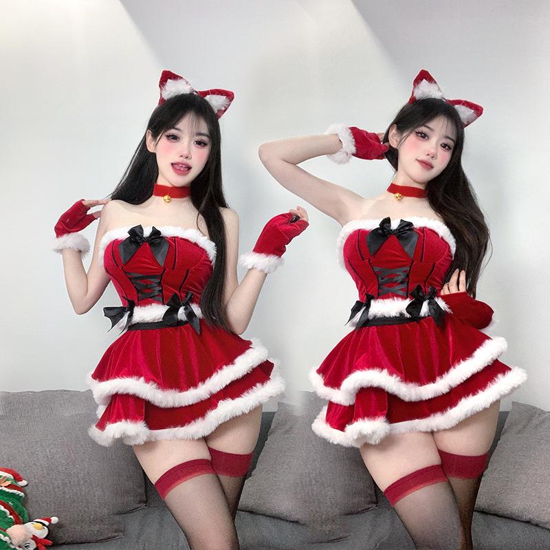 2025 Goldener Samt Sexy Bunny Girl Weihnachtskostüm für Nachtclub-, Bar- und Partyauftritte