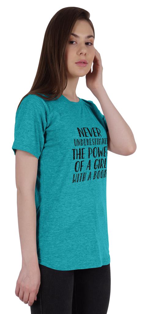 Inkmeso Womens Quote Top   Never Underestimate The Power Of A Girl With A Book   Graphic Print Tee