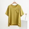 Women's Floral Cotton Silk Round Neck Short Sleeve Loose T-Shirt with Pocket