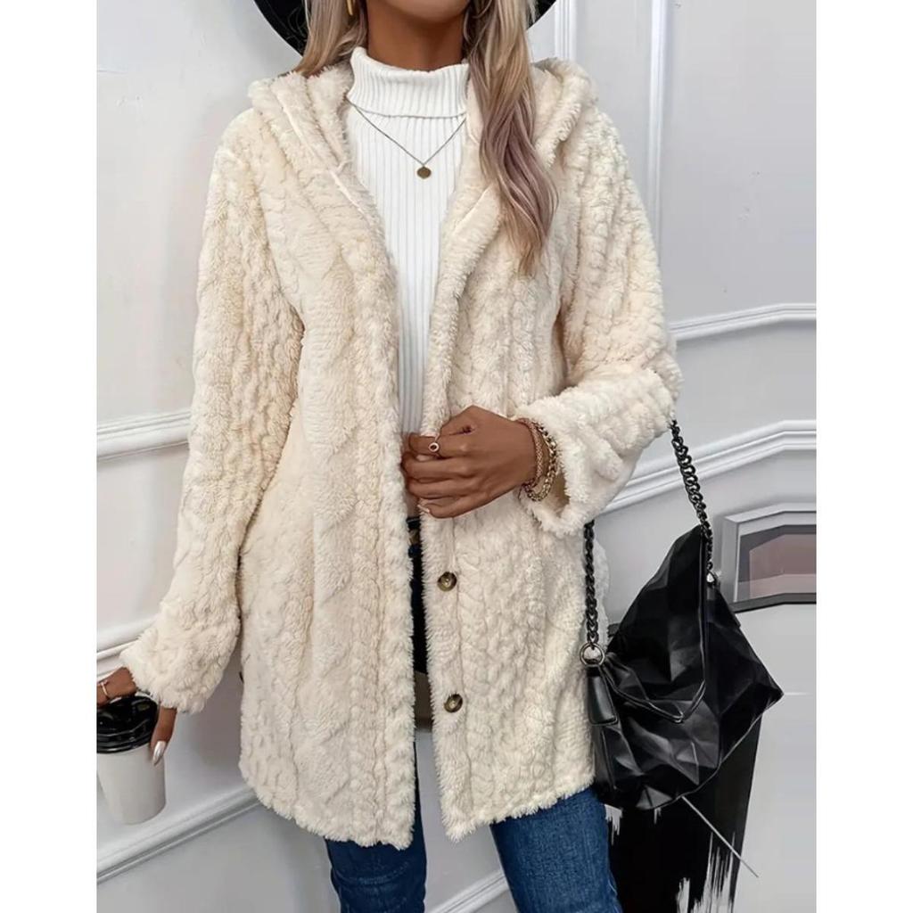 Autumn and Winter Women's Hooded and Velvet Jacket, Double-sided Velvet Cardigan, Long Sleeved Casual Warm Jacket