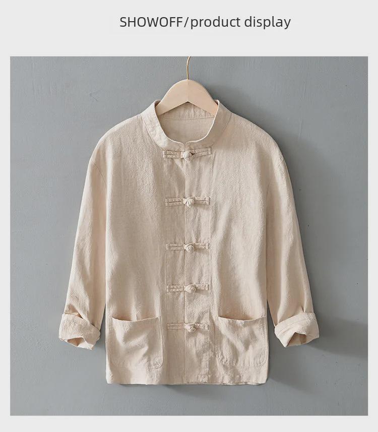 Men's Chinese Buttoned Cotton-Linen Shirt Jacket: Casual Tang Suit, Loose Ancient-Style Hanfu, Large Size, Middle-Aged Top