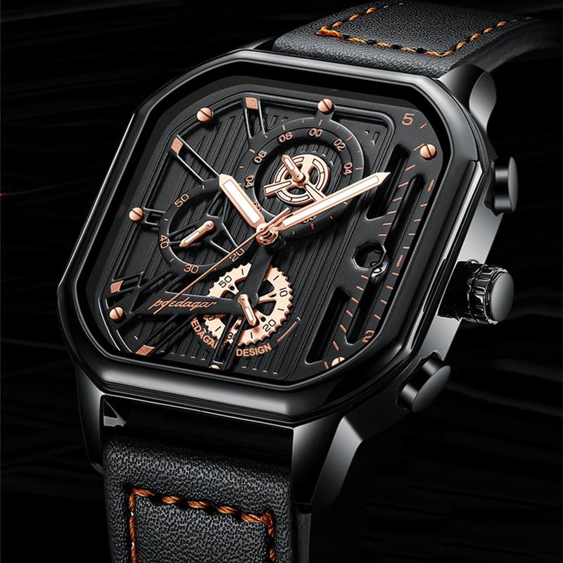 2024 Mighty Domineering Main Fashion Design Sports Watch Multifunction Pointer Dial Waterproof Luminous Leather Strap Luxury Quartz Watch