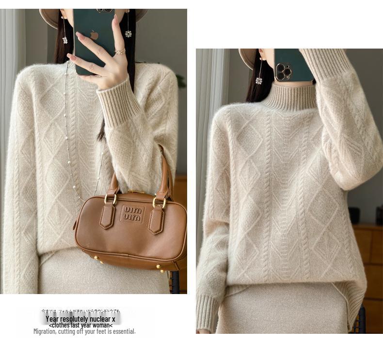 Autumn/Winter 2025 Women's Trendy Plus Size Wool Knit Half-High Neck Base Layer Sweater
