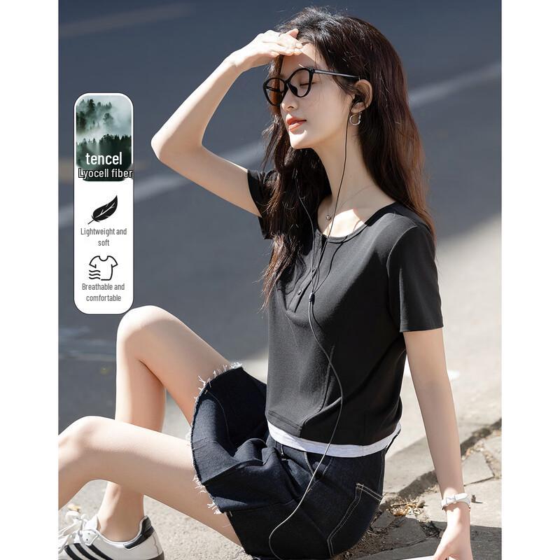 Demana Women s Rib Tencel Arc Split T-Shirt S