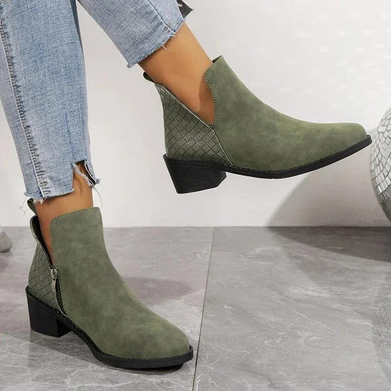 Dames Høst Ankelstøvletter Lav Hæl Komfortable Ensfarget Casual Glidelås Ensfarget Dames Korte Støvletter Store 2025 nye