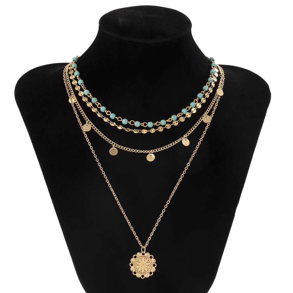 Accessories Retro Ethnic Style Clavicle Necklace Women, Simple Metal Sequin Necklace