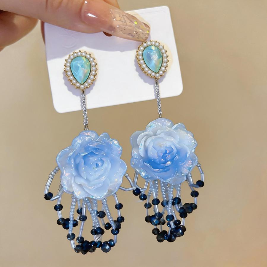 Silver Needle Holiday Style Smudge Resin 3D Flower Water Drop Stud Earrings High-end Personality Niche Women Earrings