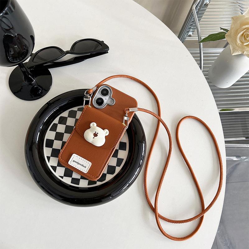 

Little Bear Change Bag Card Bag Phone Case for Apple 16promax Crossover Rope for IPhone 15plus Silicone 17 For iPhone 17Promax
