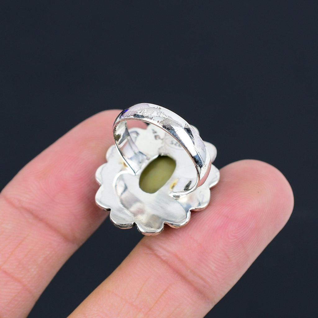 Gift For Her Natural Polychrome Jasper Statement Ring Size 7.5 925 Silver